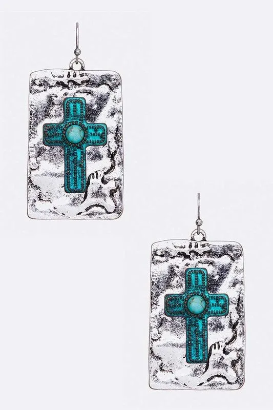 Vintage Inspired Cross Embossed Hammered Earrings