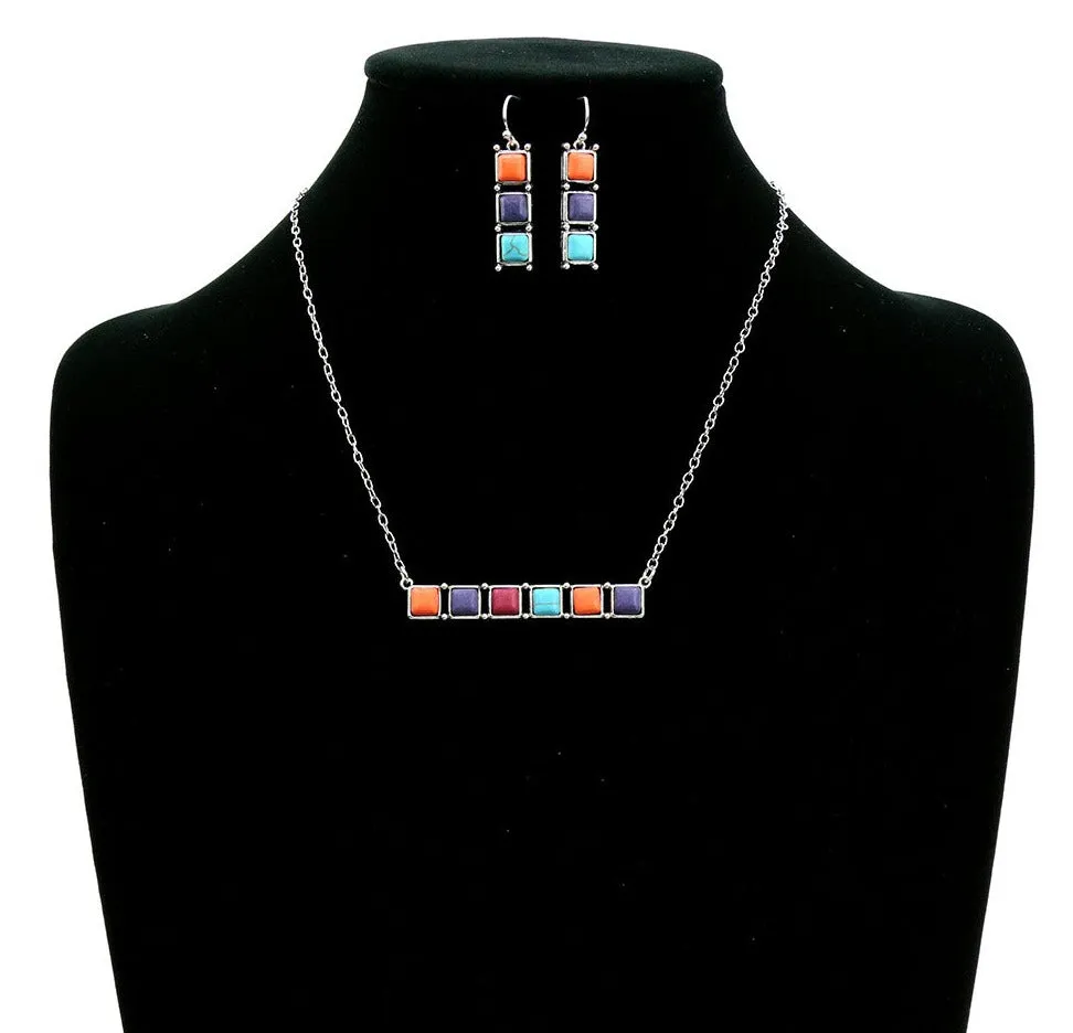 Western Semi Stone Bar Necklace