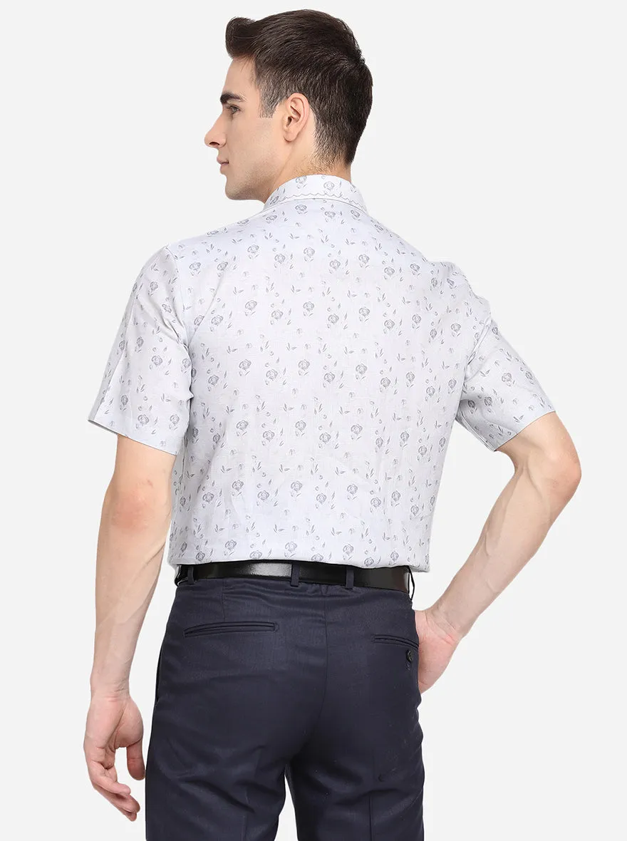 White & Grey Printed Slim Fit Party Wear Shirt | JB Studio