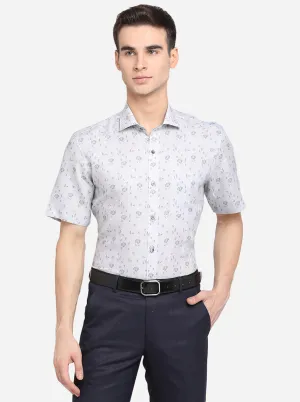 White & Grey Printed Slim Fit Party Wear Shirt | JB Studio