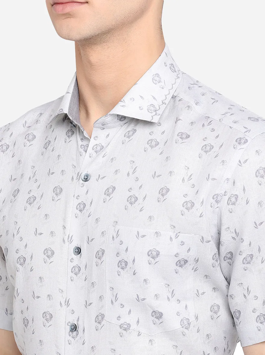 White & Grey Printed Slim Fit Party Wear Shirt | JB Studio