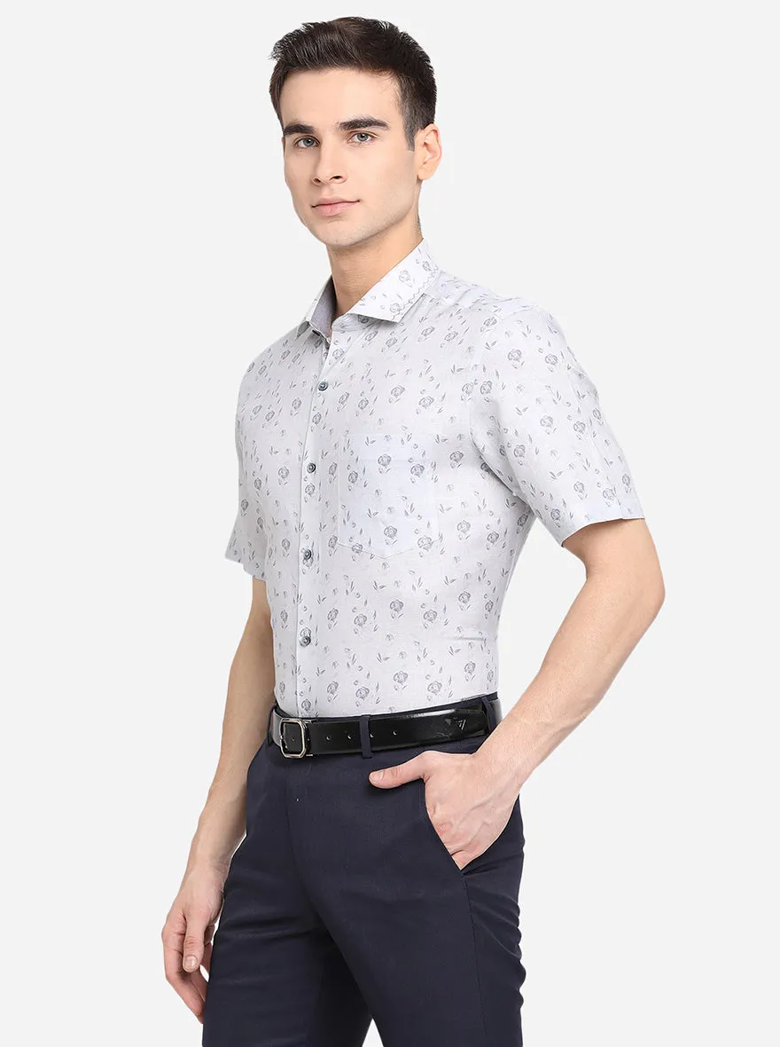 White & Grey Printed Slim Fit Party Wear Shirt | JB Studio