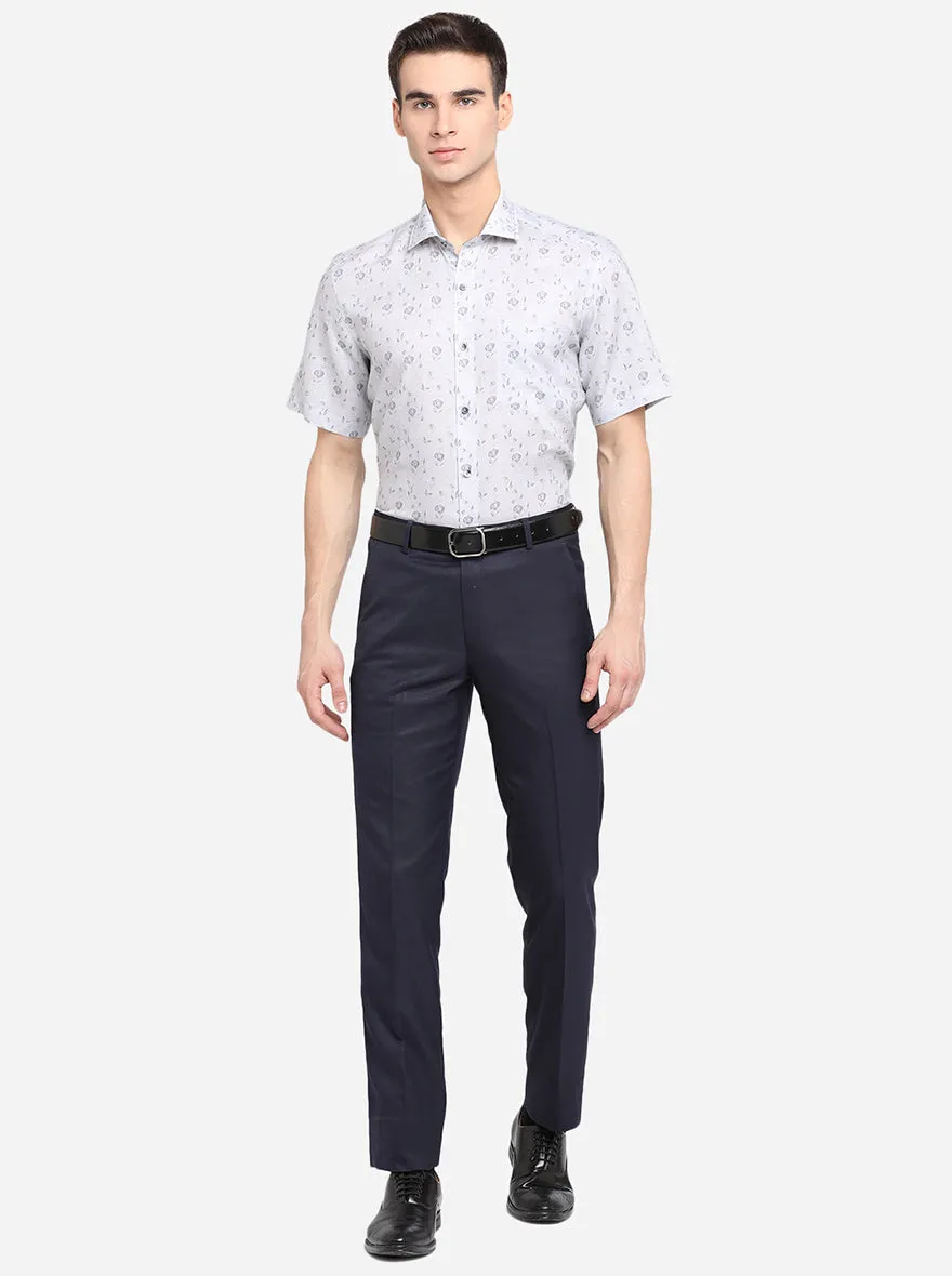 White & Grey Printed Slim Fit Party Wear Shirt | JB Studio