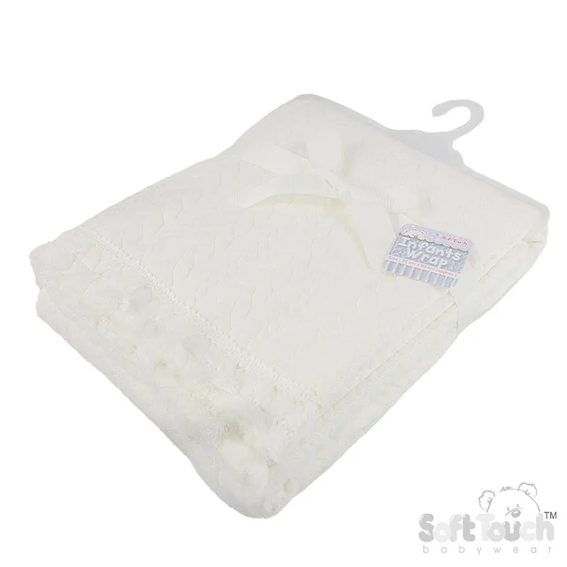 White Chevron Knit Wrap W/Tassel Trim FBP232-W