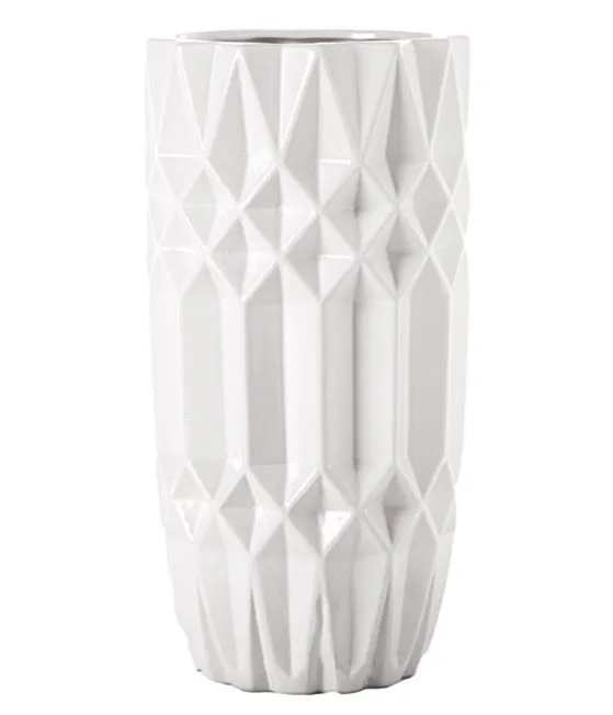 WHITE CRYSTAL CUT CERAMIC VASE
