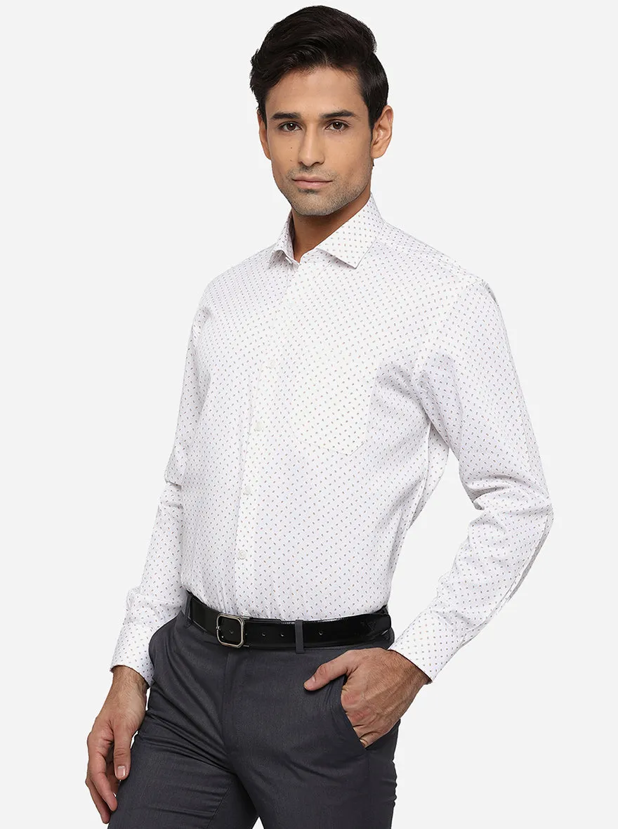 White Printed Regular Fit Formal Shirt | JadeBlue