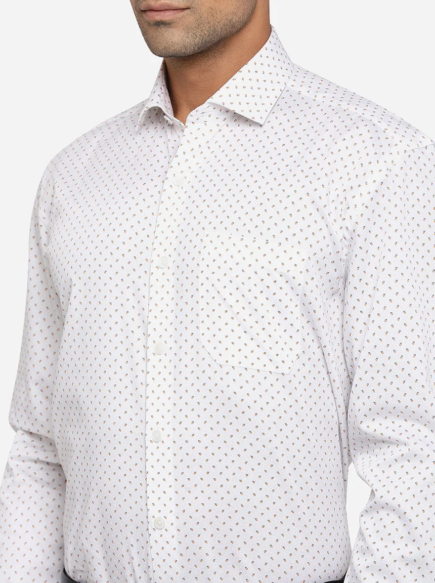 White Printed Regular Fit Formal Shirt | JadeBlue
