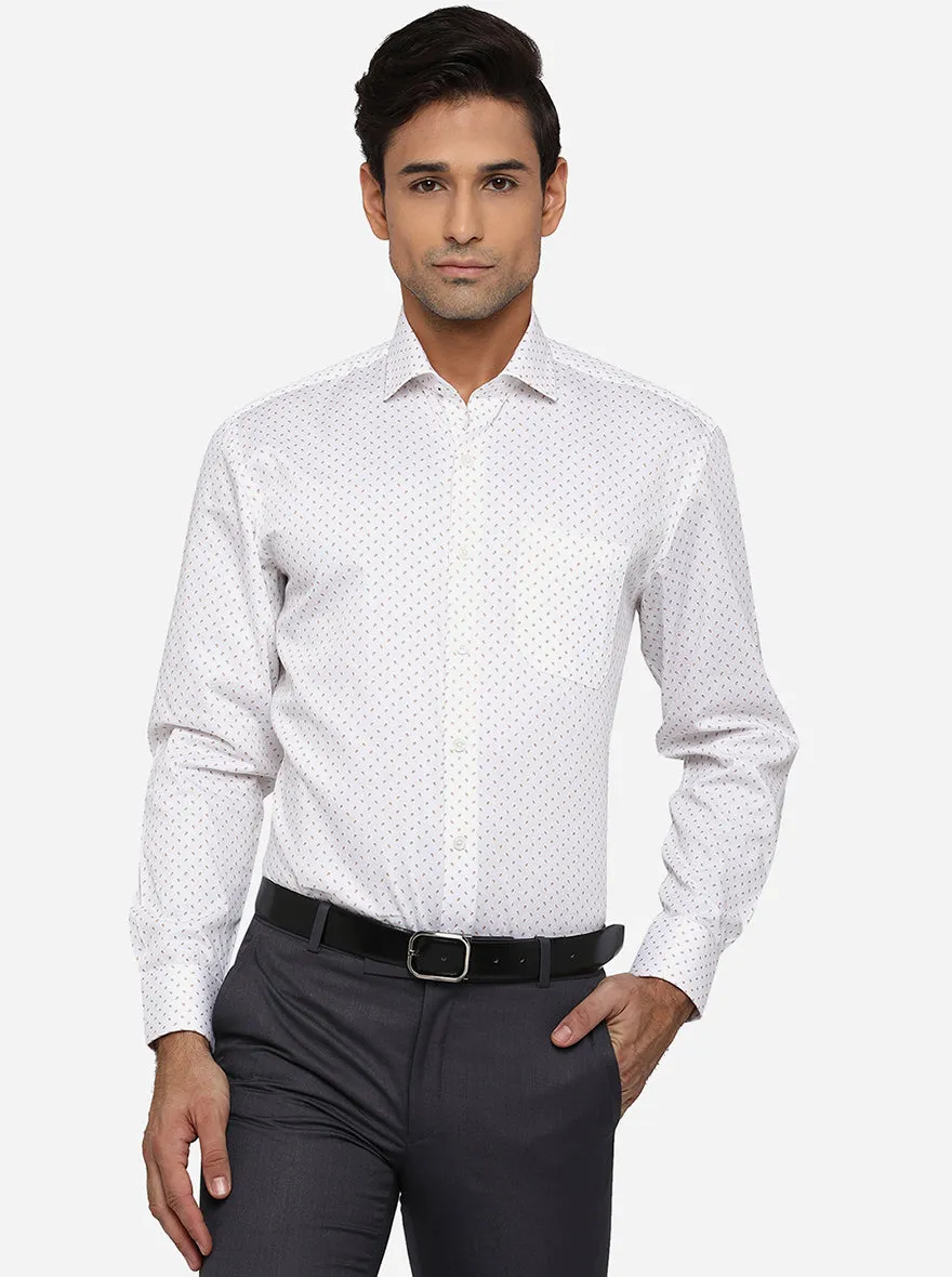 White Printed Regular Fit Formal Shirt | JadeBlue