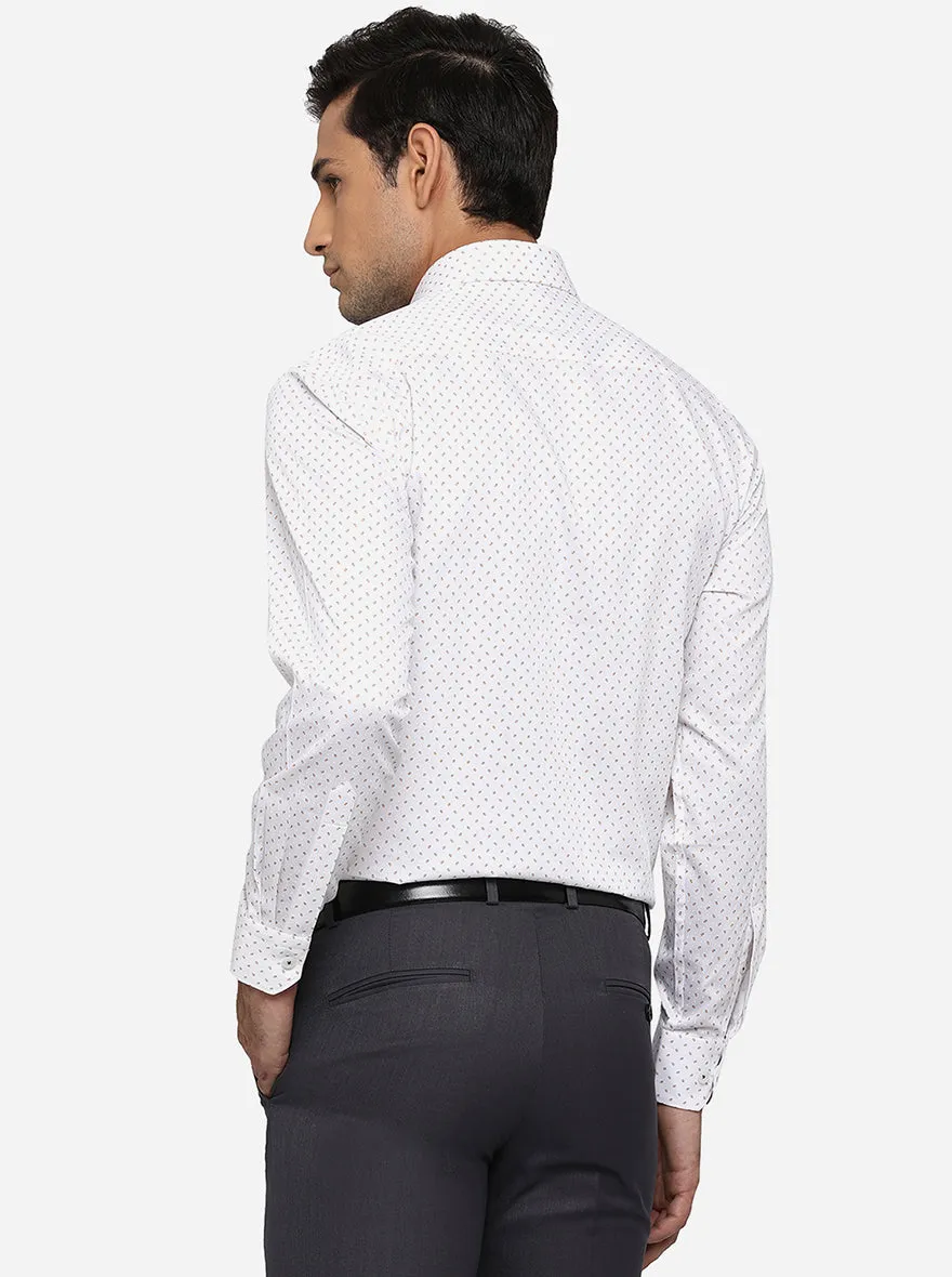 White Printed Regular Fit Formal Shirt | JadeBlue