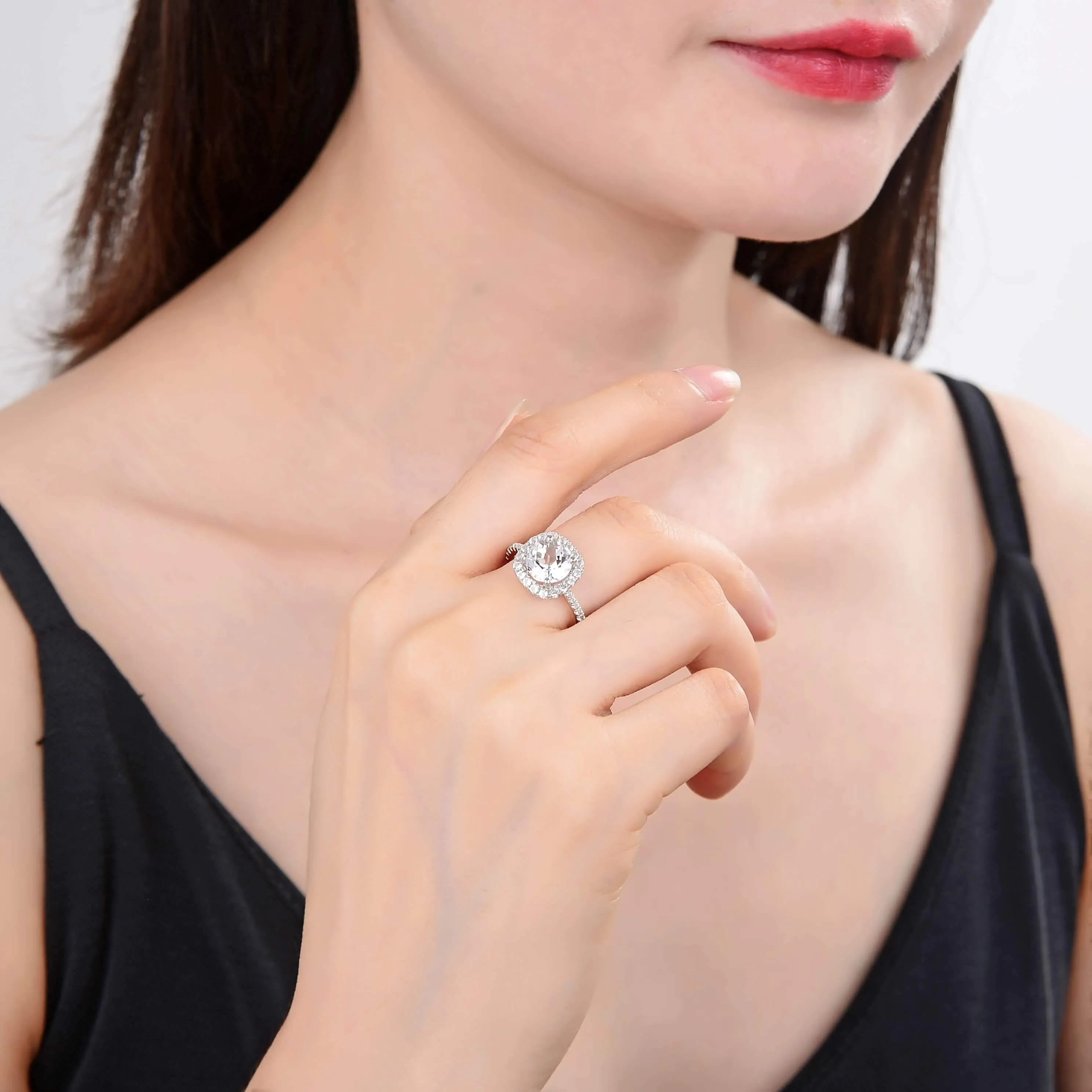 White Topaz Halo Engagment Ring