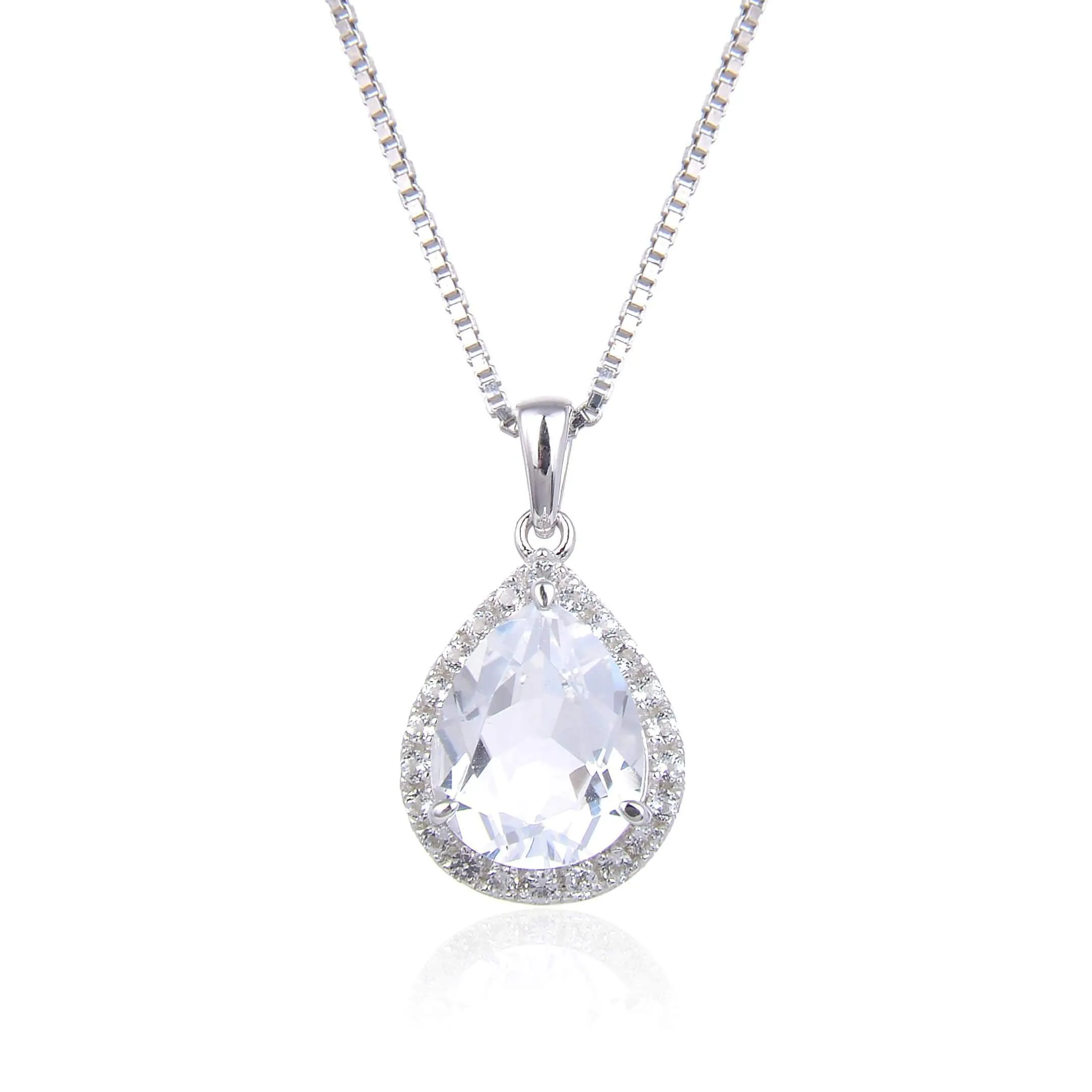 White Topaz Wide Teardrop Necklace