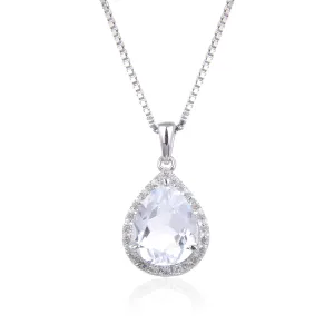 White Topaz Wide Teardrop Necklace