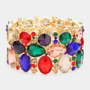 Wide Multi-Color Crystal Multi Cluster Stone Pageant Bracelet   | Prom Bracelet | 577535