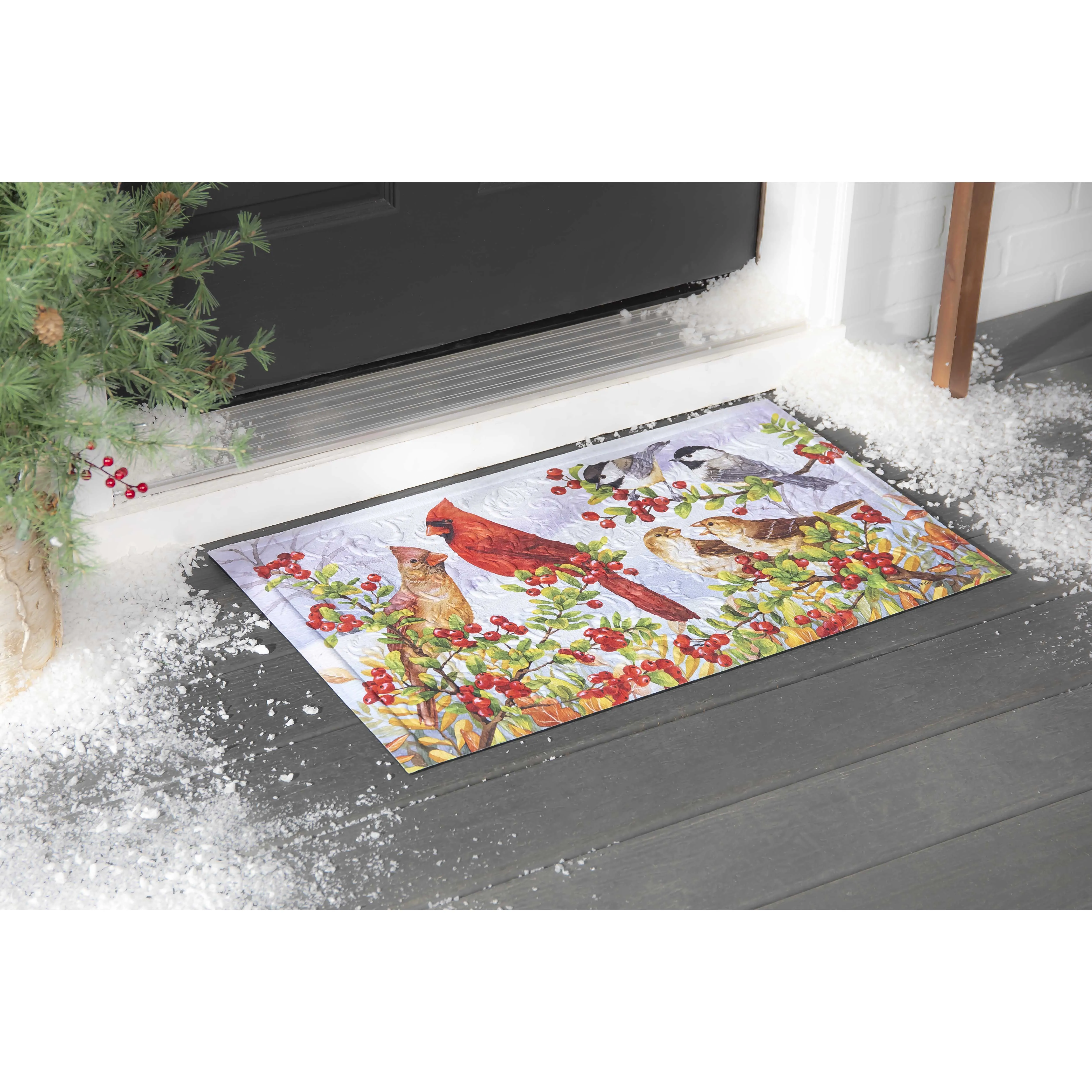 Winter Cardinals Scene Embossed Floor Mat,41em2711