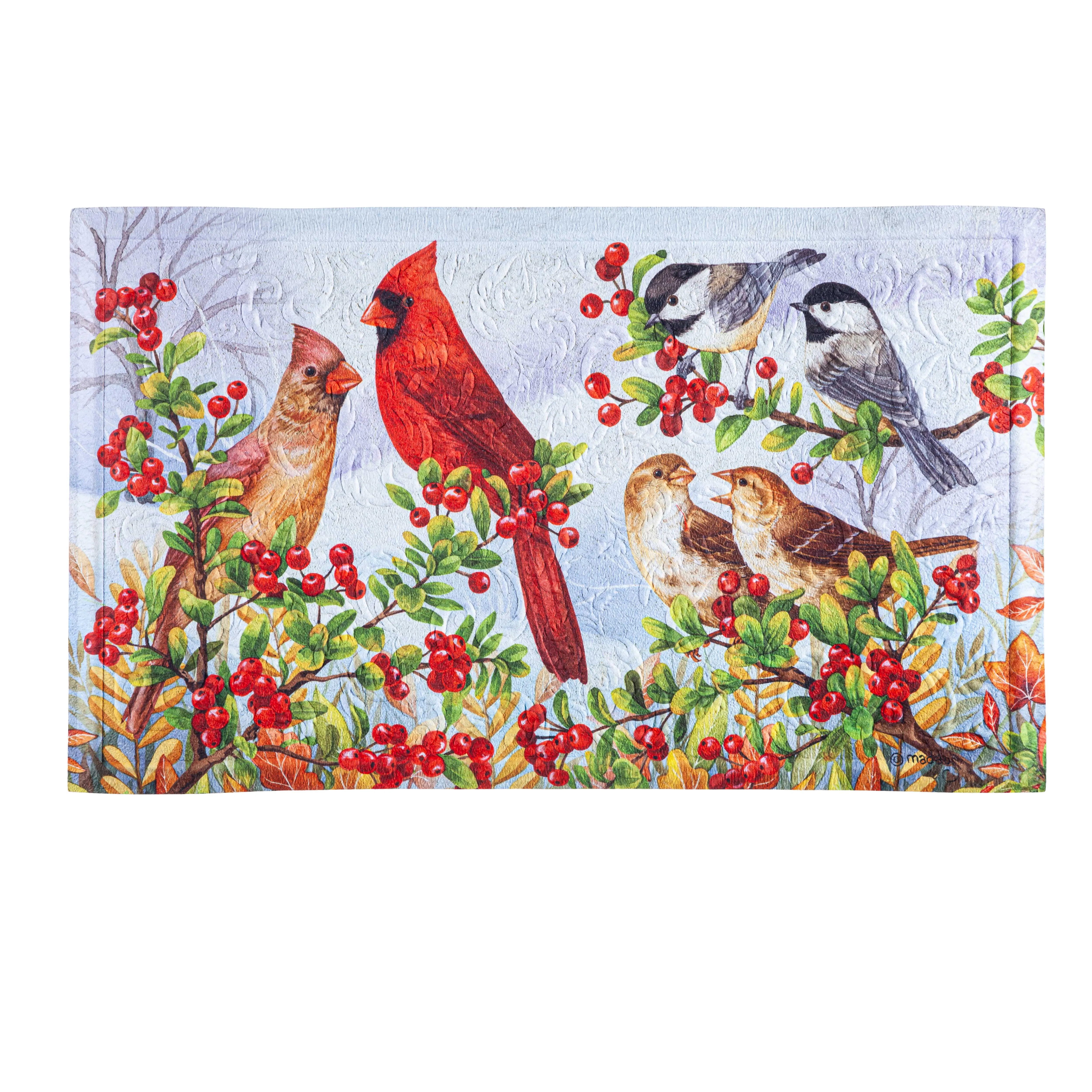 Winter Cardinals Scene Embossed Floor Mat,41em2711