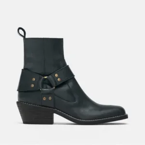 Zara Biker Leather Ankle Boot in Black.